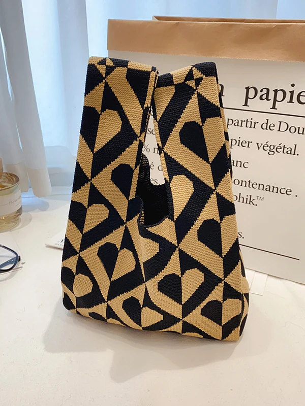 Knitting Checkerboard Zebra-Stripe Striped Bags Accessories Handbags - Image 3