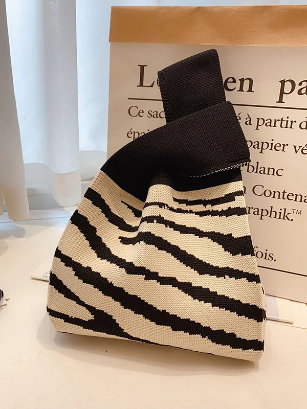 Knitting Checkerboard Zebra-Stripe Striped Bags Accessories Handbags - Image 4