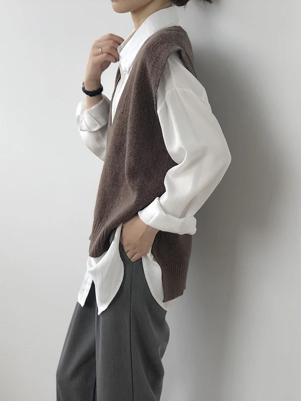 Knitting Irregularity Solid V-Neck Vest - Image 13