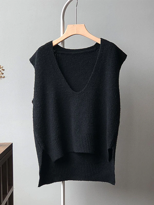 Knitting Irregularity Solid V-Neck Vest - Image 18