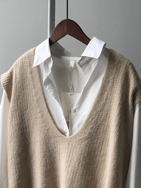 Knitting Irregularity Solid V-Neck Vest - Image 22