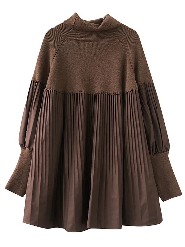 Knitting Pleats Split-Joint High-Neck Pullover Top - Image 11