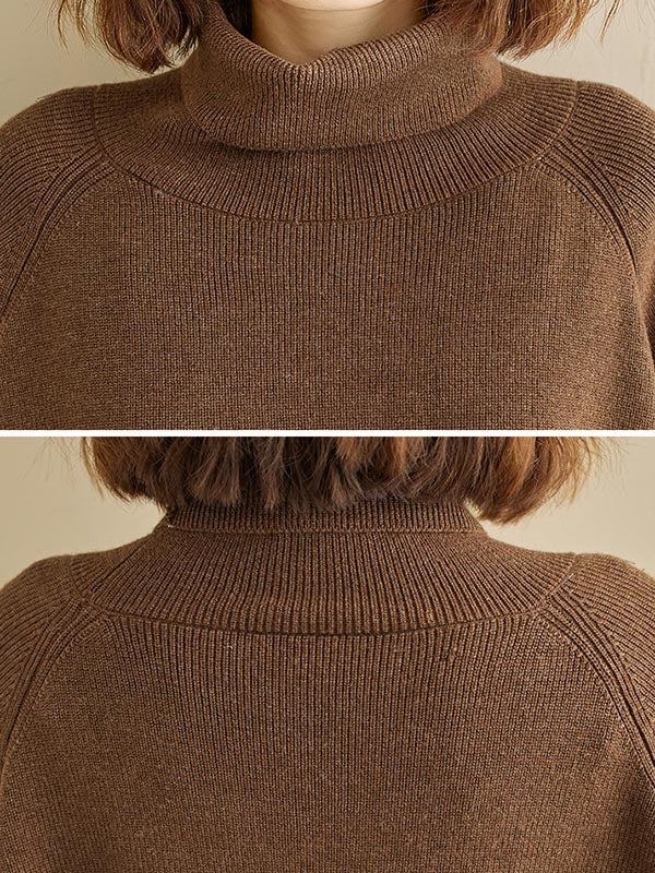 Knitting Pleats Split-Joint High-Neck Pullover Top - Image 12