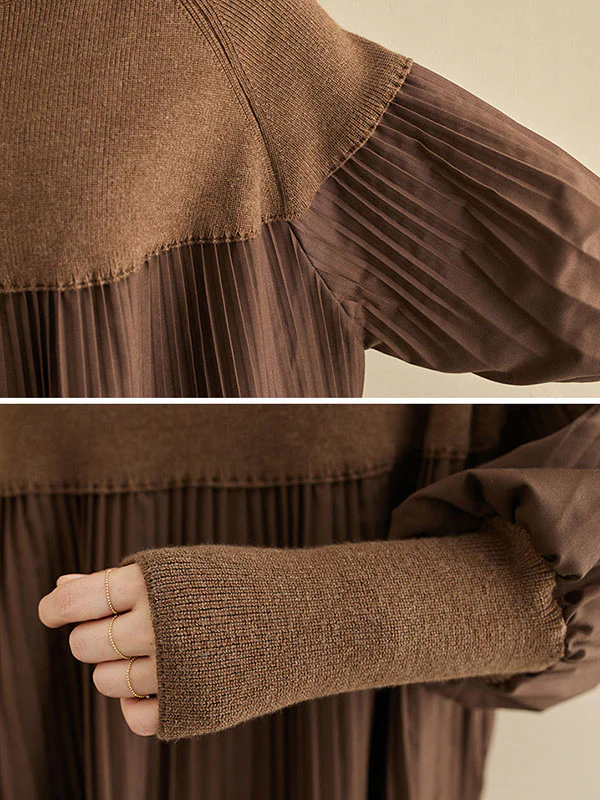 Knitting Pleats Split-Joint High-Neck Pullover Top - Image 13