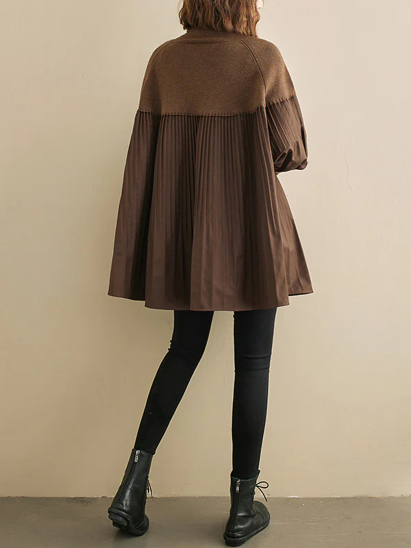 Knitting Pleats Split-Joint High-Neck Pullover Top - Image 6