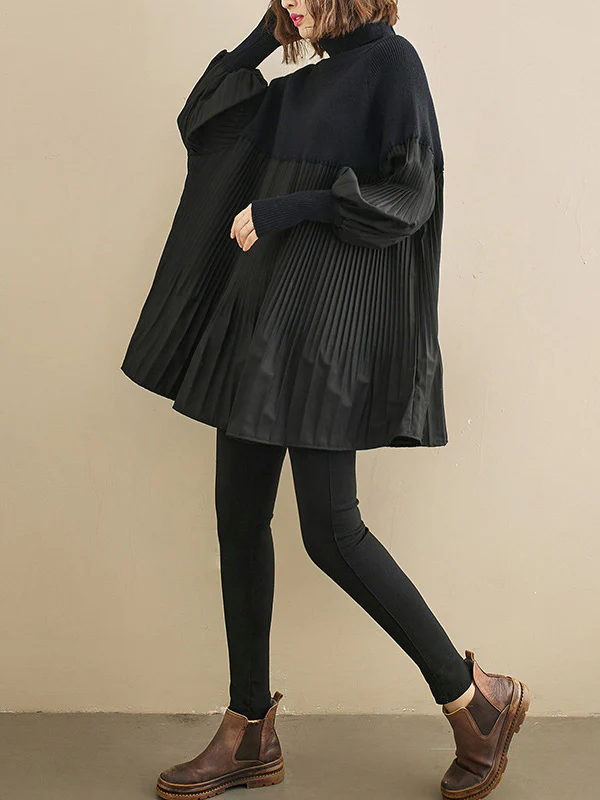 Knitting Pleats Split-Joint High-Neck Pullover Top - Image 9