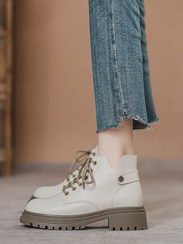Lace-Up Rivet Round-Toe Split-Joint Boots Dr. Martens Boots - Image 4