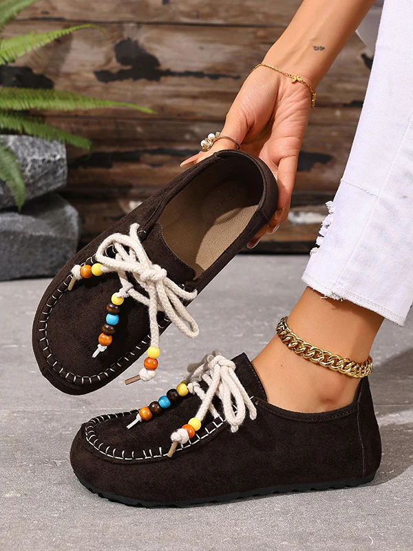Lace-Up Round-Toe Split-Joint Flat Shoes - Image 2