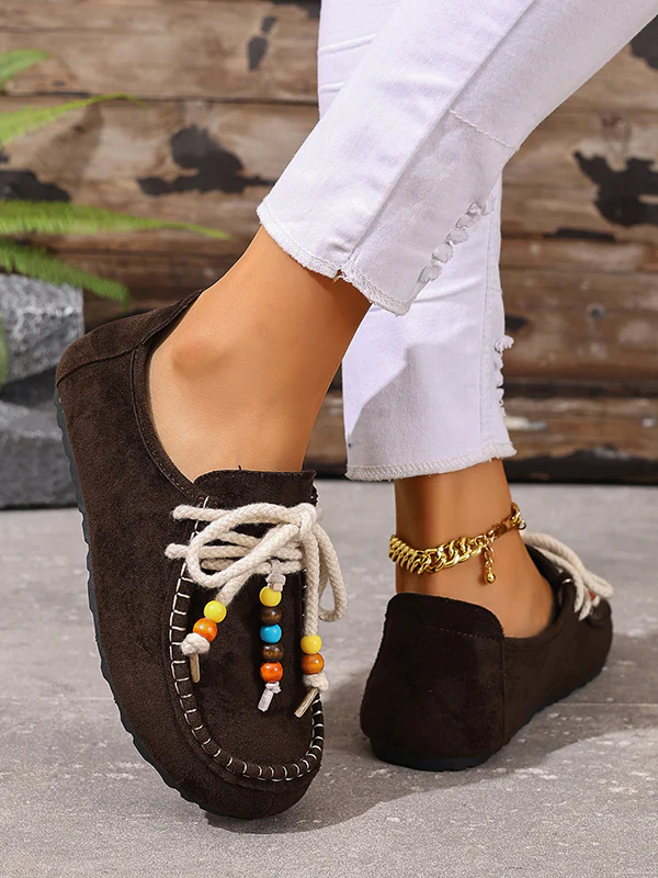 Lace-Up Round-Toe Split-Joint Flat Shoes - Image 4