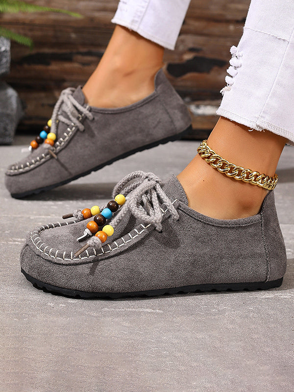 Lace-Up Round-Toe Split-Joint Flat Shoes - Image 7