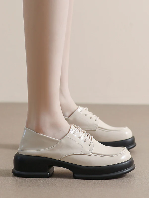 Lace-Up Round-Toe Split-Joint Loafers - Image 2