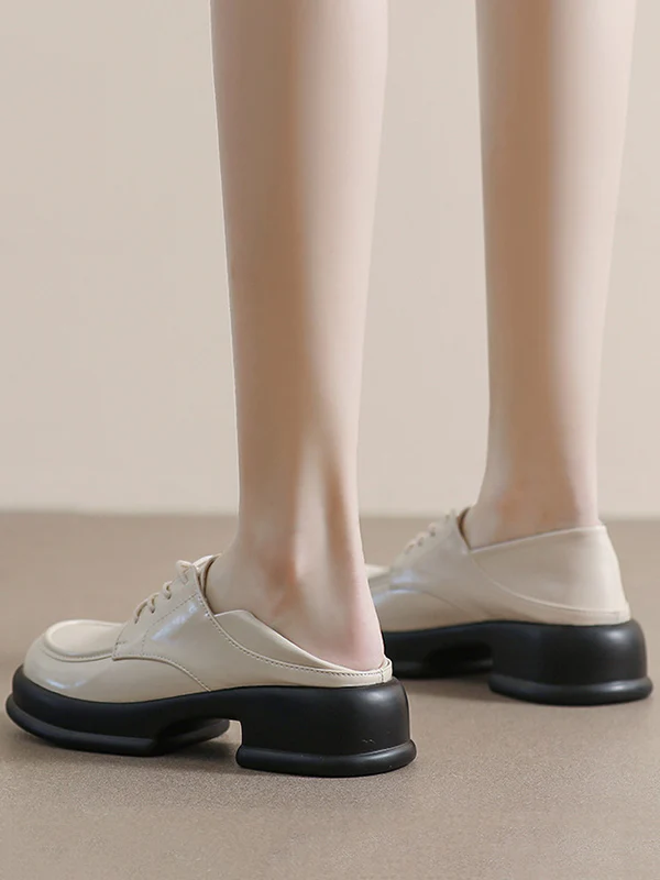 Lace-Up Round-Toe Split-Joint Loafers - Image 3