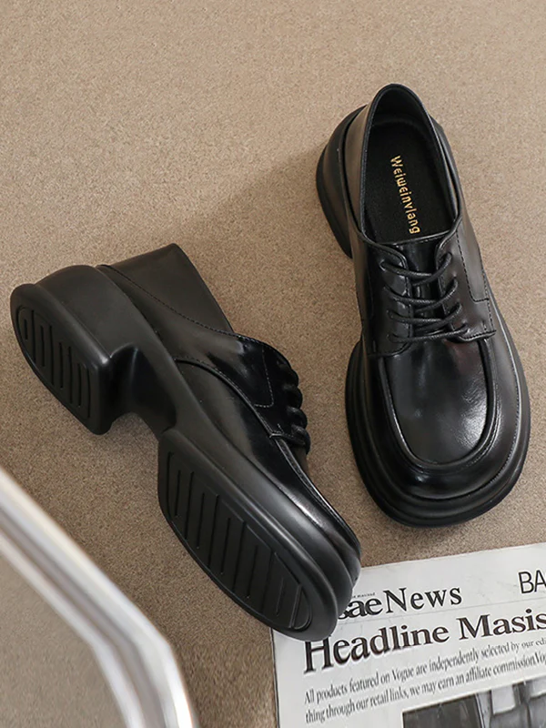 Lace-Up Round-Toe Split-Joint Loafers - Image 4