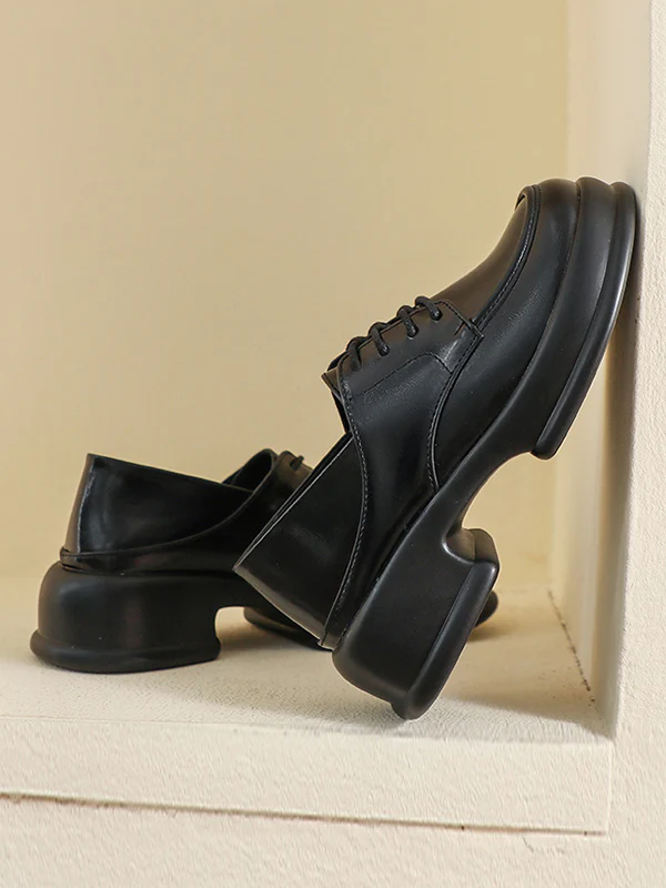 Lace-Up Round-Toe Split-Joint Loafers - Image 5
