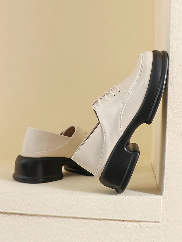 Lace-Up Round-Toe Split-Joint Loafers - Image 6