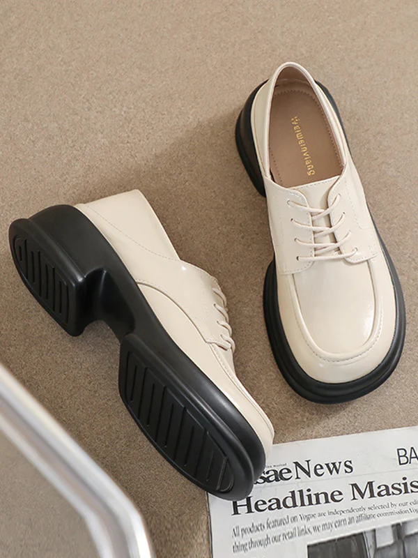 Lace-Up Round-Toe Split-Joint Loafers - Image 7