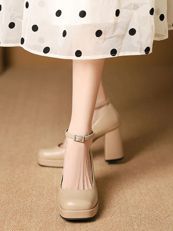 Lace-Up Shallow Cut Square-Toe Mary Janes Pumps - Image 2