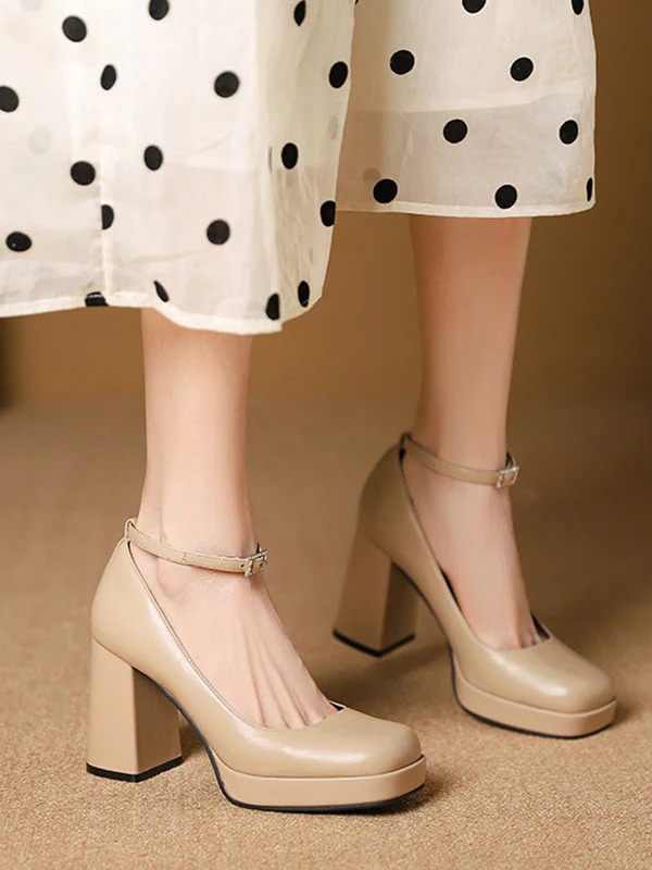 Lace-Up Shallow Cut Square-Toe Mary Janes Pumps - Image 3