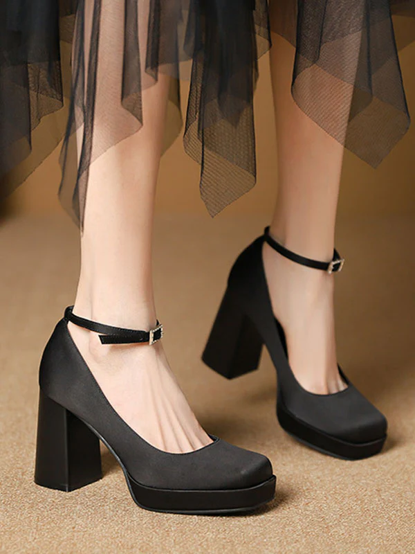 Lace-Up Shallow Cut Square-Toe Mary Janes Pumps - Image 4