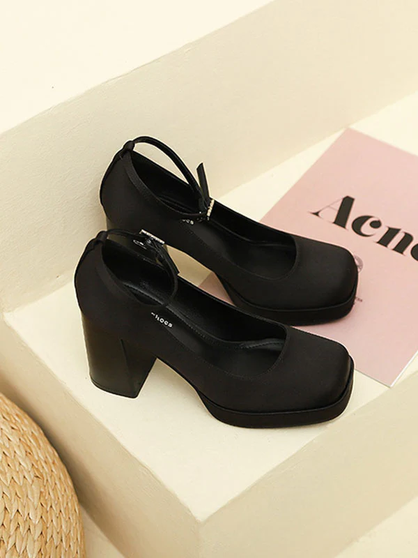 Lace-Up Shallow Cut Square-Toe Mary Janes Pumps - Image 6