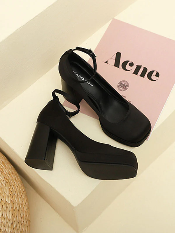 Lace-Up Shallow Cut Square-Toe Mary Janes Pumps - Image 7