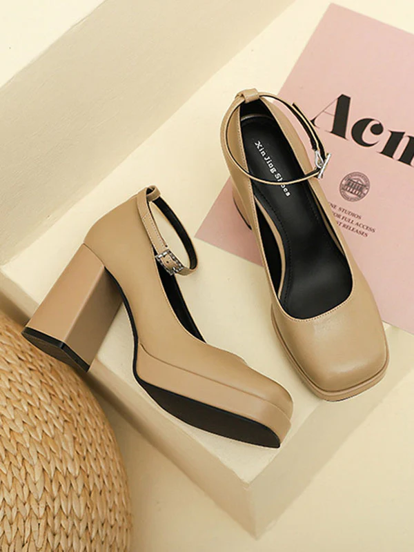 Lace-Up Shallow Cut Square-Toe Mary Janes Pumps - Image 8