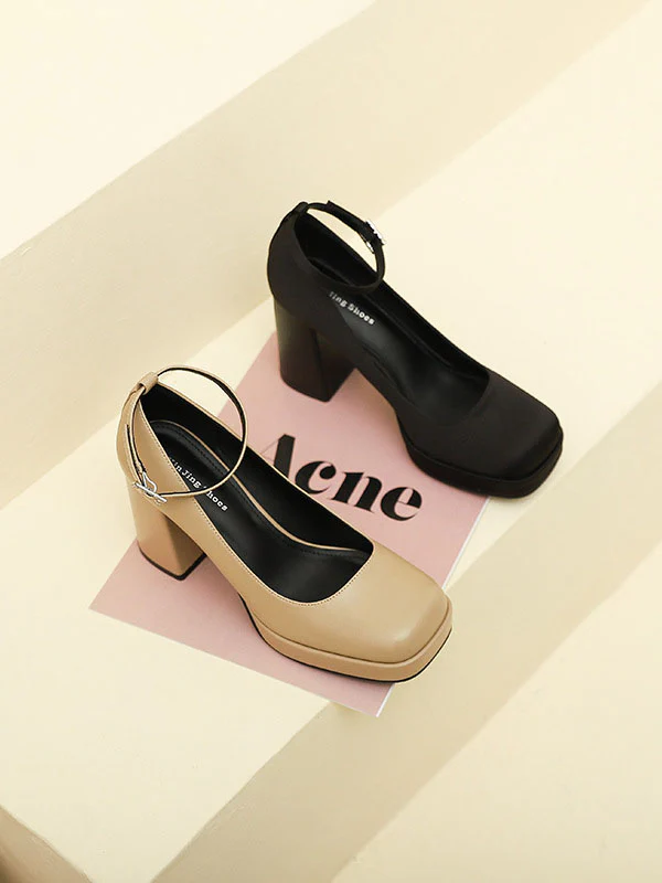 Lace-Up Shallow Cut Square-Toe Mary Janes Pumps - Image 9