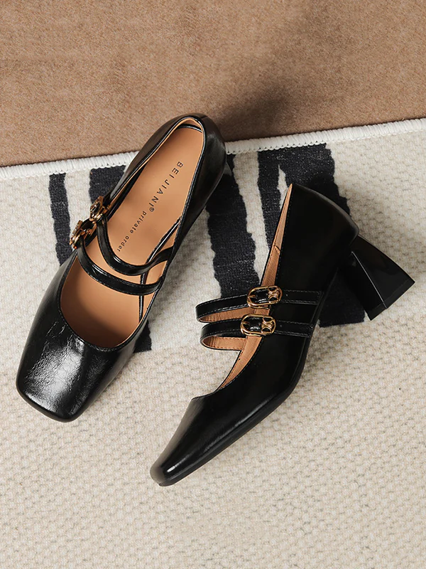 Lace-Up Shallow Cut Square-Toe Pumps - Image 11
