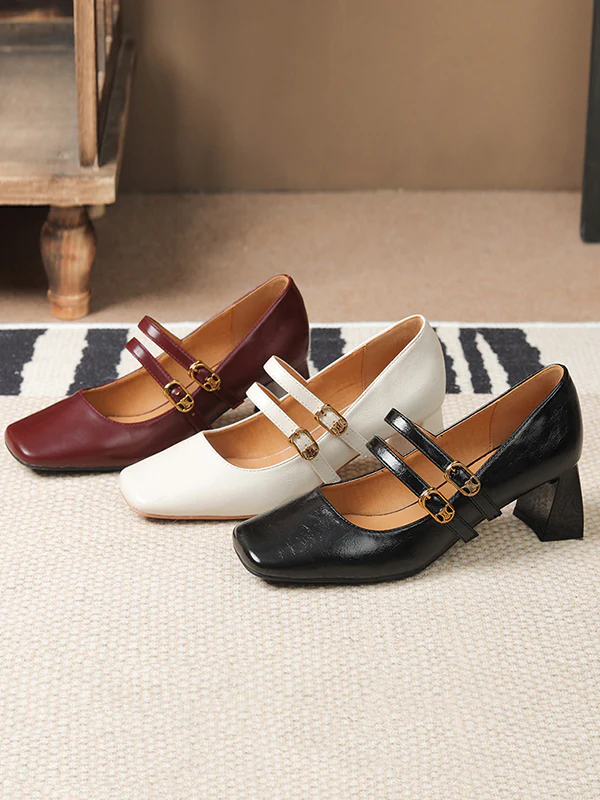 Lace-Up Shallow Cut Square-Toe Pumps - Image 2
