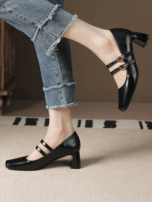 Lace-Up Shallow Cut Square-Toe Pumps - Image 3