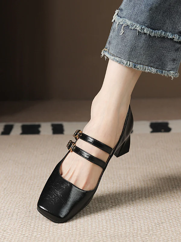 Lace-Up Shallow Cut Square-Toe Pumps - Image 4