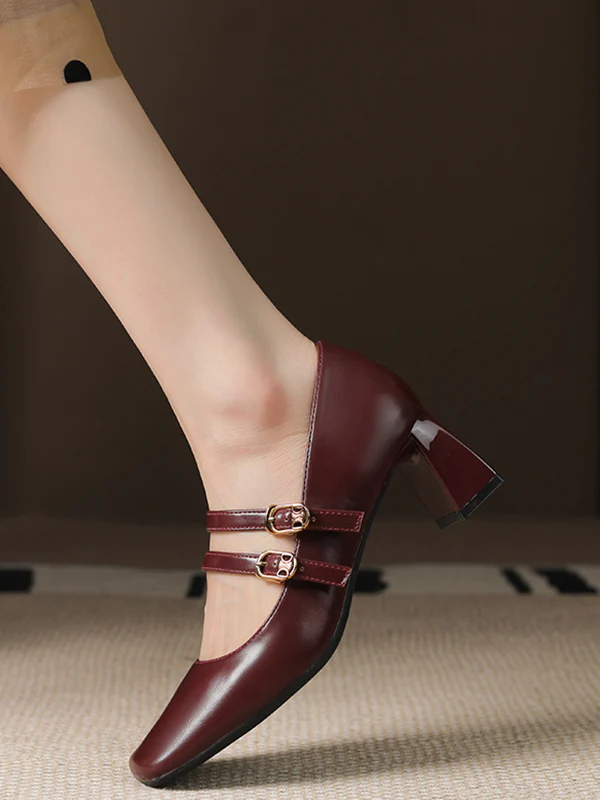 Lace-Up Shallow Cut Square-Toe Pumps - Image 5