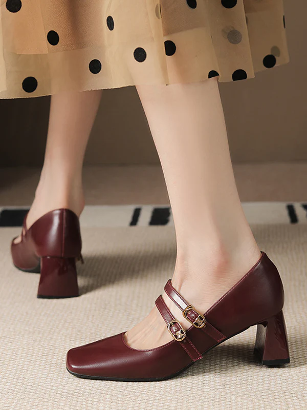 Lace-Up Shallow Cut Square-Toe Pumps - Image 6