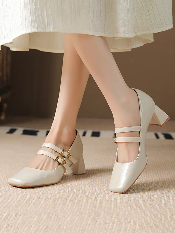 Lace-Up Shallow Cut Square-Toe Pumps - Image 8