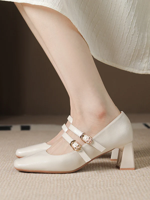 Lace-Up Shallow Cut Square-Toe Pumps - Image 9