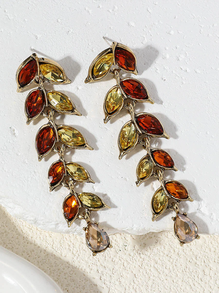Leaves Shape Rhine Stones Earrings Accessories - Image 2