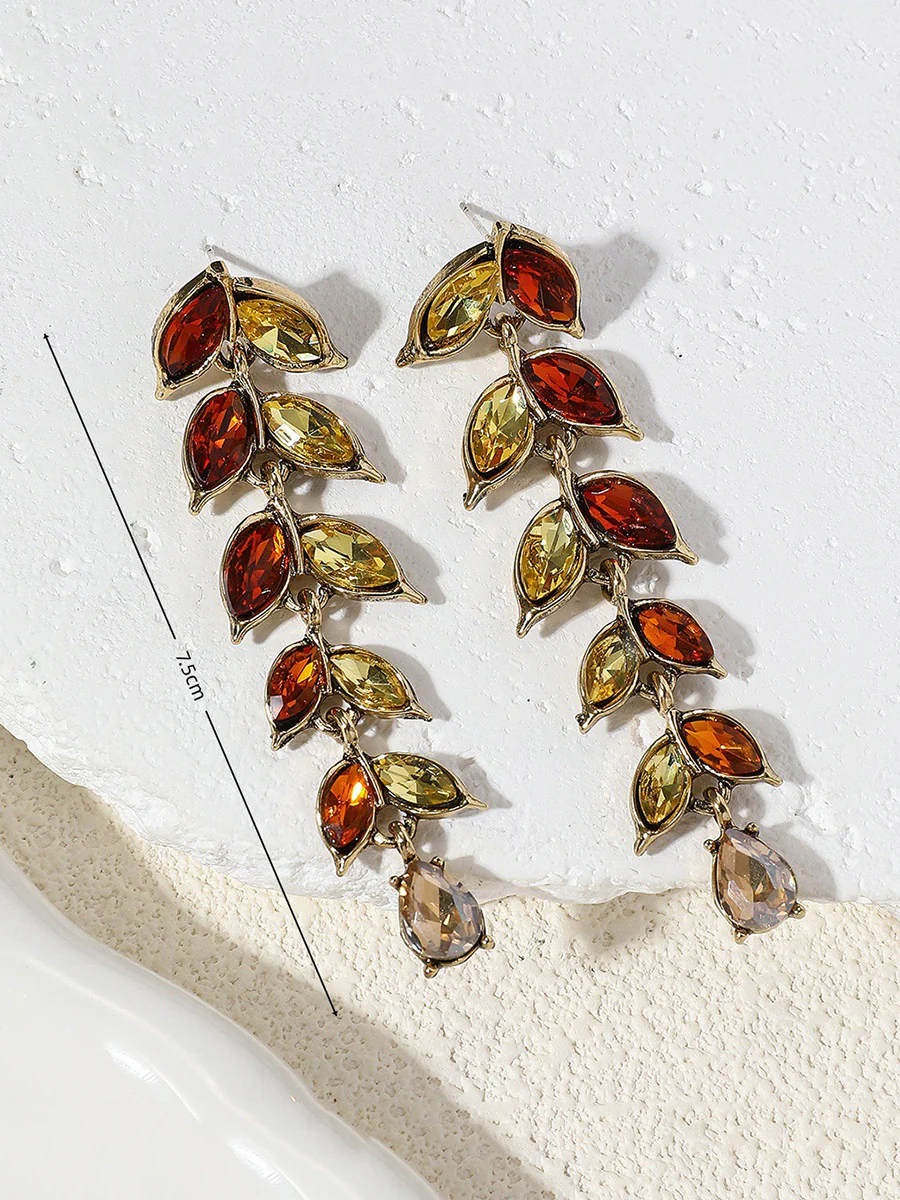 Leaves Shape Rhine Stones Earrings Accessories - Image 4