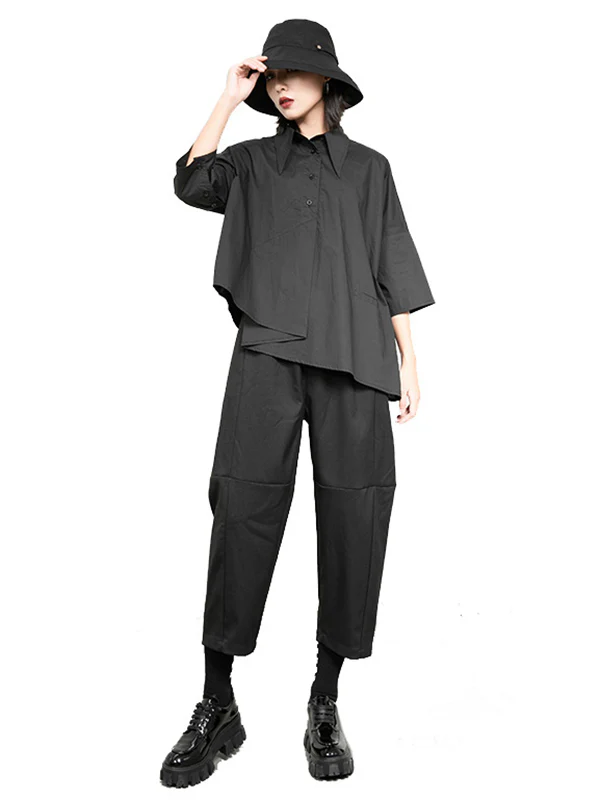 Leisure Fashion Loose Irregularity Solid Color Polo Blouses&Shirts Tops - Image 11