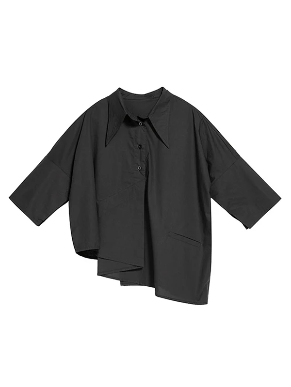 Leisure Fashion Loose Irregularity Solid Color Polo Blouses&Shirts Tops - Image 12