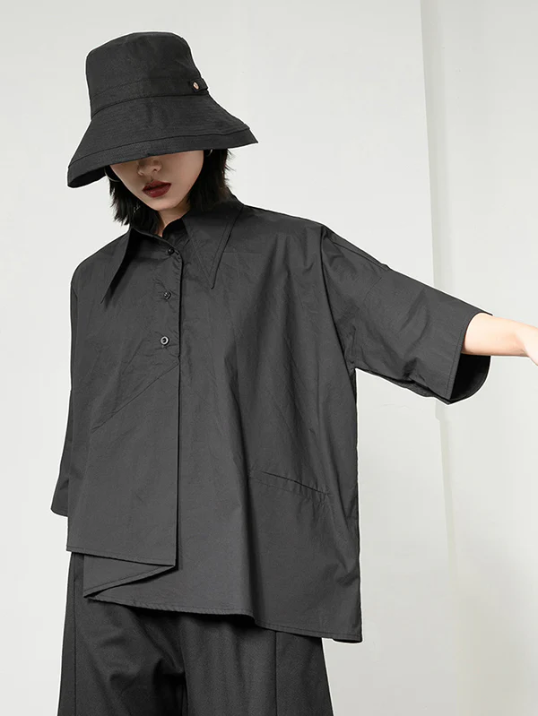 Leisure Fashion Loose Irregularity Solid Color Polo Blouses&Shirts Tops - Image 3