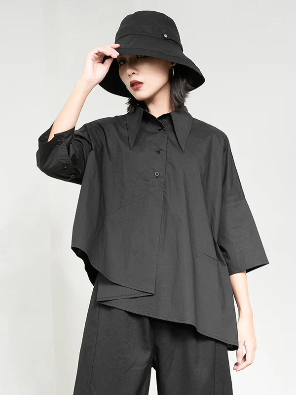 Leisure Fashion Loose Irregularity Solid Color Polo Blouses&Shirts Tops - Image 4