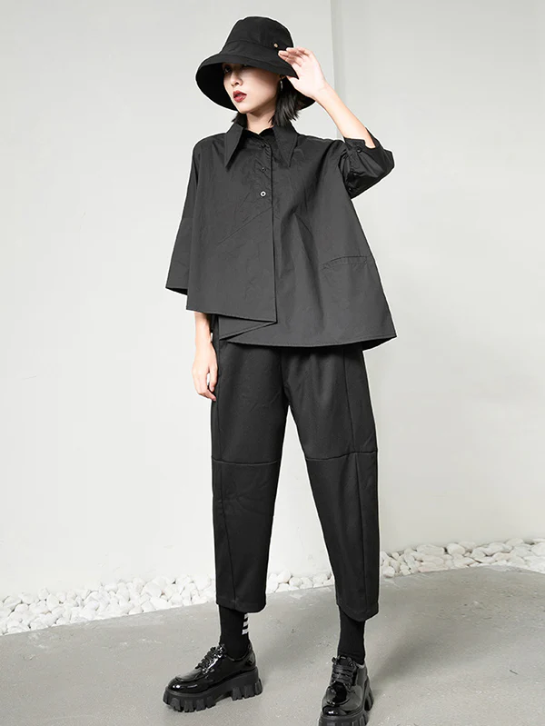 Leisure Fashion Loose Irregularity Solid Color Polo Blouses&Shirts Tops - Image 8