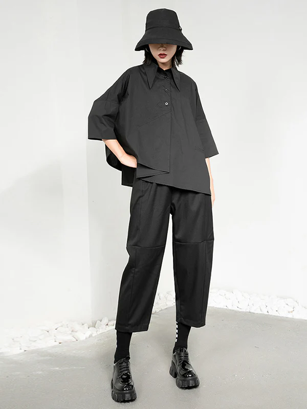 Leisure Fashion Loose Irregularity Solid Color Polo Blouses&Shirts Tops - Image 9