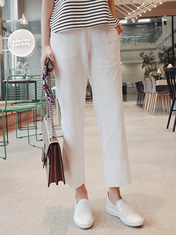 Linen Chic Plus Size Loose Casual Split-Side Ninth Pants - Image 10