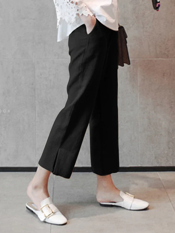 Linen Chic Plus Size Loose Casual Split-Side Ninth Pants - Image 2