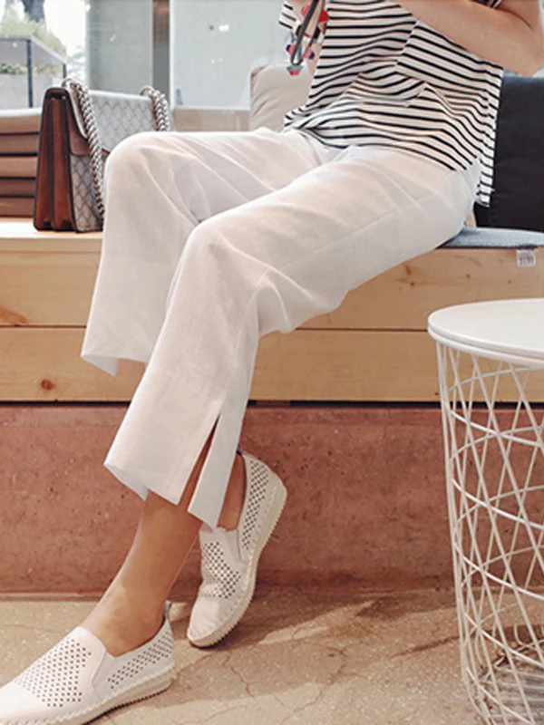 Linen Chic Plus Size Loose Casual Split-Side Ninth Pants - Image 3