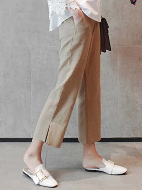 Linen Chic Plus Size Loose Casual Split-Side Ninth Pants - Image 5