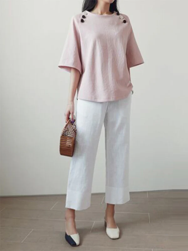 Linen Chic Plus Size Loose Casual Split-Side Ninth Pants - Image 7