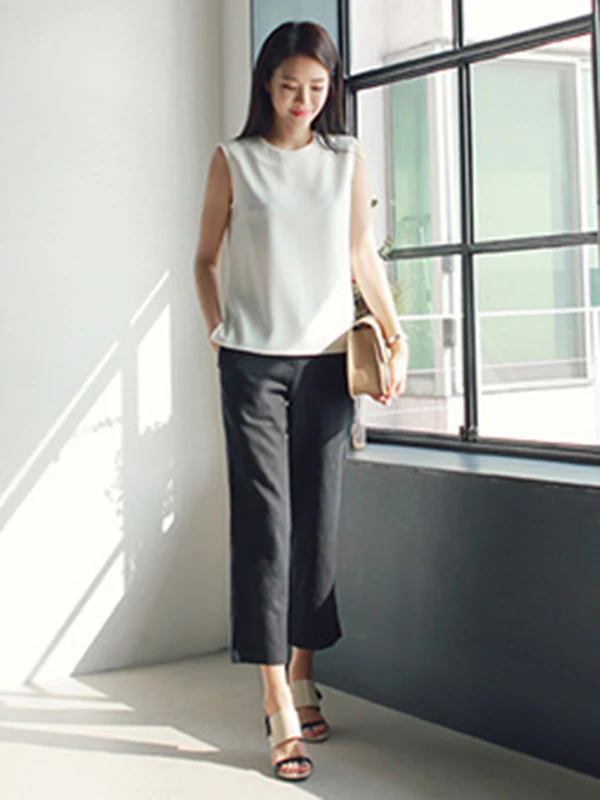 Linen Chic Plus Size Loose Casual Split-Side Ninth Pants - Image 9