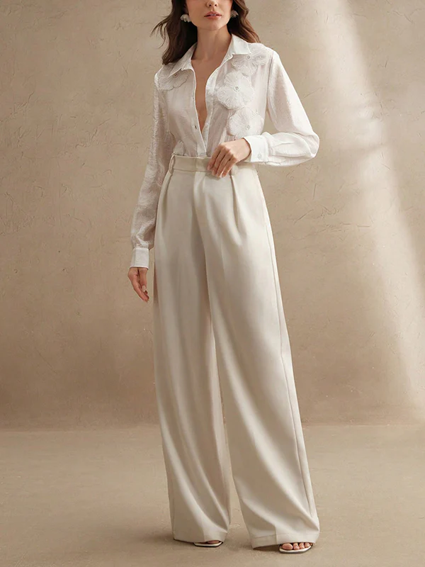 Long Sleeves Applique Split-Joint Lapel Blouses&Shirts Tops - Image 9